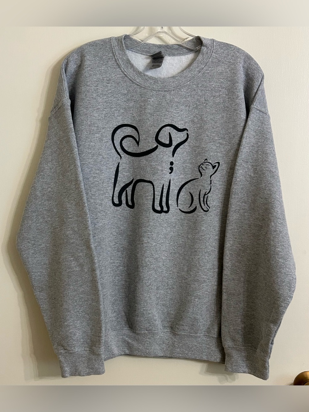 Grey Sweatshirt with Black Dog & Cat Semicolon Graphic